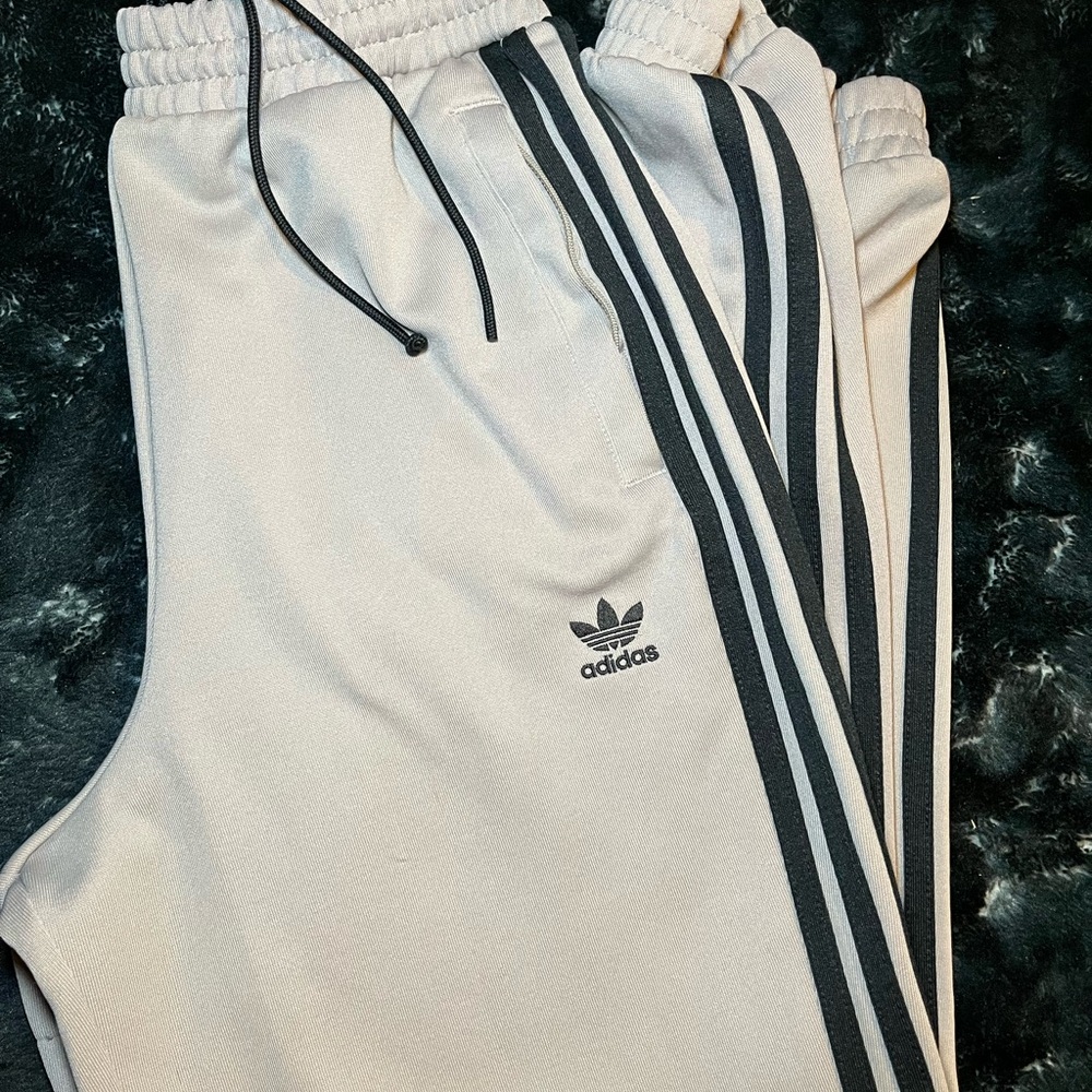Adidas beige Joggers with Black Stripes